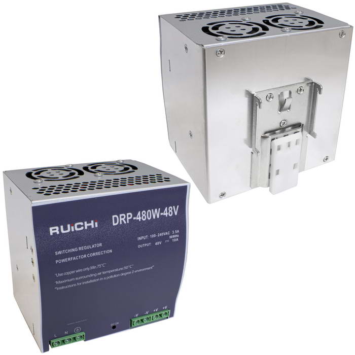 Блок питания на DIN-рейку RUICHI DRP-480-48, 100-240 В (АС) 10 А, 48 В, металлический корпус