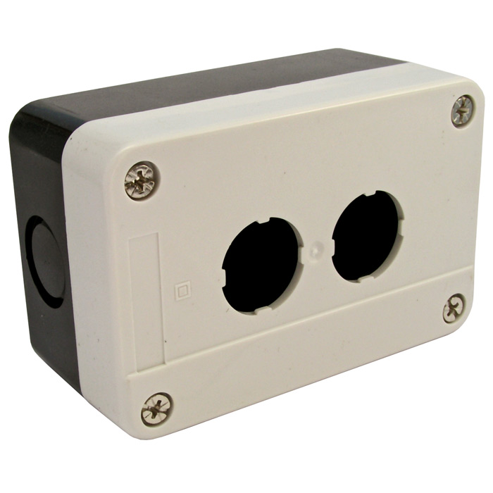 Кнопочный пост RUICHI GB2-B02, 2-х местный, IP40/IP65, 68х105х51 мм, открытой установки, черный/серый