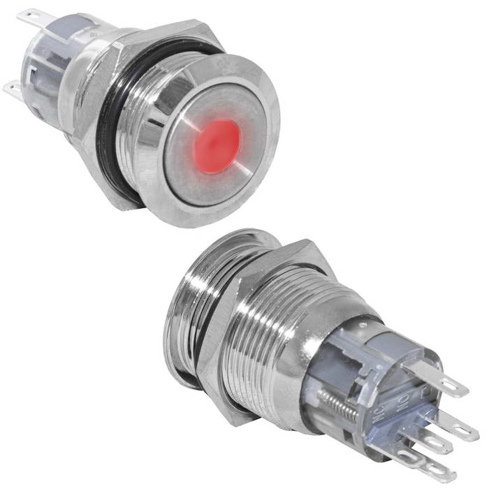 Кнопка антивандальная RUICHI LAS2-AGQ-11D/R/N, ON-(ON), рабочая температура -25…+55 °C, никелированная латунь