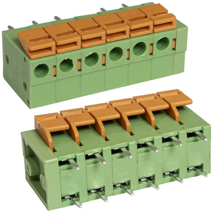 Нажимной модульный клеммный блок RUICHI RG142V-5.08-06P ( DG142V-5.08-06P / GT142V- 5.08-06P ), на плату, 6 контактов, шаг 5.08 мм