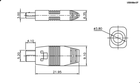 Разъём USB RUICHI USBA/Mini-SP, 4 контакта
