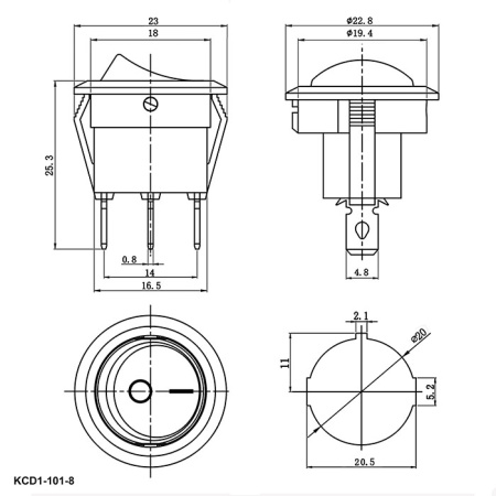 Клавишный переключатель RUICHI KCD1-101N-C3-BL/3P, ON-OFF, 3 контакта, синий