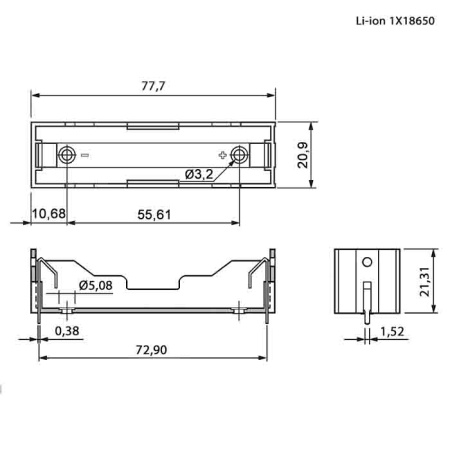 Батарейный отсек RUICHI Battery Holder for Li-ion 1X18650, открытый