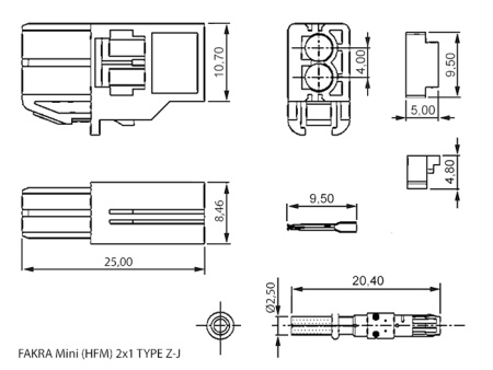 Высокочастотный разъем RUICHI серии FAKRA Mini (HFM) 2x1 TYPE Z-J (розетка)