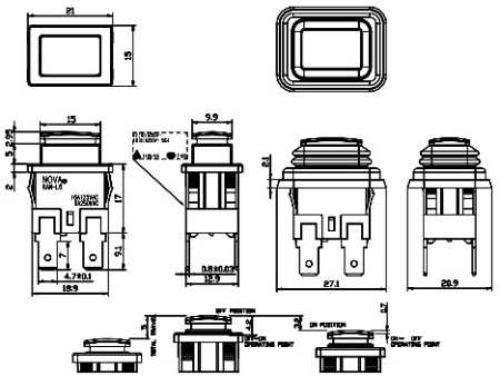 Клавишный переключатель RUICHI SB146, IP65, ON-OFF, 13x19 мм