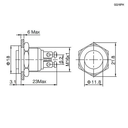 Кнопка антивандальная RUICHI GQ16PH-10/N, OFF-(ON), рабочая температура -25…+55 °C, никелированная латунь