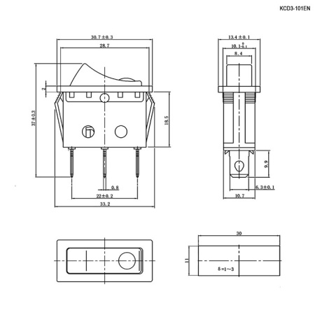 Клавишный переключатель RUICHI KCD3-101EN-B/3P, ON-OFF