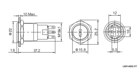 Кнопка антивандальная RUICHI LAS1-AGQ-11Y/21/N, ON-ON, рабочая температура -25…+55 °C, никелированная латунь