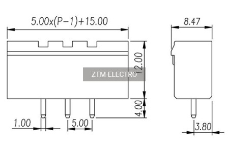 Разъемный клеммный блок на плату ZTM-ELECTRO 5ZHDVM-03P ( 2EDGRM-5.0-03P / 2EGTRM- 5.0-03P ), вилка (M), 3 контакта, шаг 5.00 мм