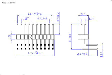 Штырь для плат 1.27 мм RUICHI PLLD1.27-2x40R шаг 1.27 мм, 80 контактов