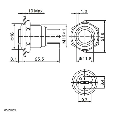 Кнопка антивандальная RUICHI GQ16H-10E/JL/B/N, OFF-(ON), рабочая температура -25…+55 °C, никелированная латунь