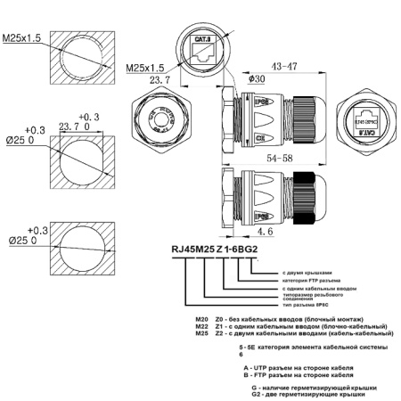 Разъём герметичный RUICHI RJ45M25Z1-6BG2