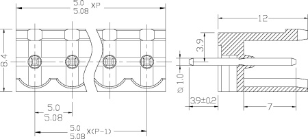 Клеммник разъемный прямой, вилка (M) SZC XY2500V-A-08P, 8 контактов с шагом 5,0 мм, 12 А, 2,5 мм?, -40…+100 °С, PA66