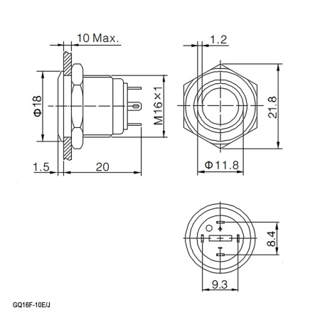 Кнопка антивандальная RUICHI GQ16F-10E/J/G/N, OFF-(ON), рабочая температура -25…+55 °C, никелированная латунь