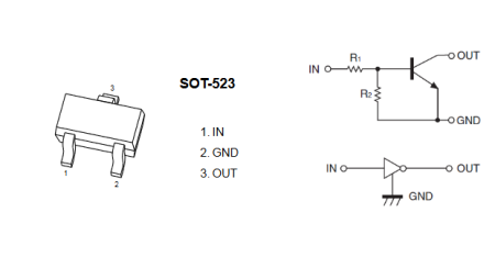DTC143EE SLKOR цифровой транзистор NPN, 50 В, 0.1 А, R1=4K7, R2=4K7, SOT-523