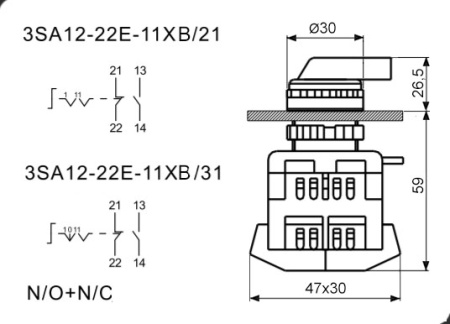 Переключатель поворотный RUICHI 3SA12-22E-11XB/31, 3 положения NO+NC, IP40, 10 А, 600 В, установочное отверстие 22 мм, винтовой зажим (4S)