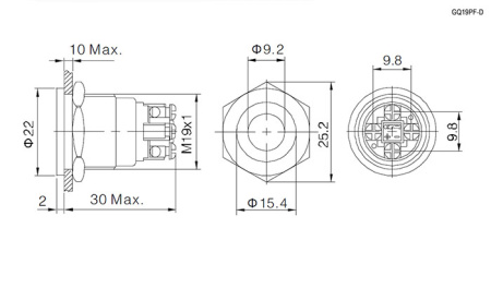 Кнопка антивандальная RUICHI GQ19PF-10D/B/N, OFF-(ON), рабочая температура -25…+55 °C, никелированная латунь