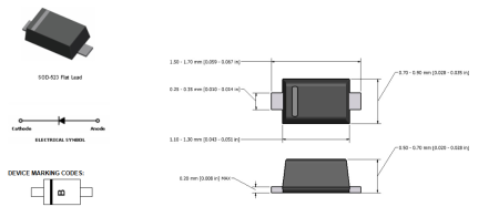 RB520S-30 Tak Cheong диод Шоттки, 30 В, 0.2 А, 0.6 В, SOD-523