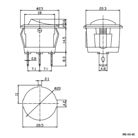 Клавишный переключатель RUICHI IRS-101-9C, ON-OFF