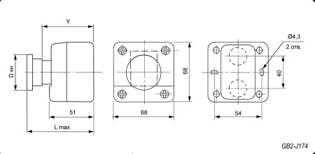 Кнопочный пост RUICHI GB2-J174, NC-NO с возвратно-поворотным толкателем - аварийная остановка электрооборудования, IP40/IP65, 10 А, 68х68 мм, открытой установки, черный/оранжевый, кнопка красная