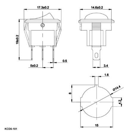 Клавишный переключатель RUICHI KCD5-101N-C3-R/3P, ON-OFF, 3 контакта, красный