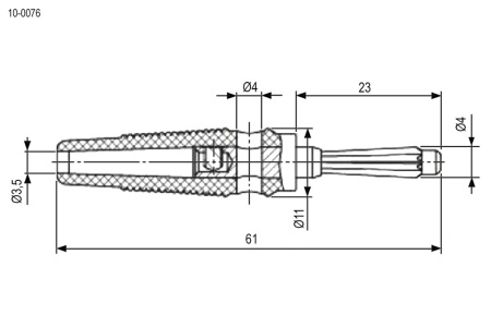 Штекер (коннектор) типа банан RUICHI 10-0076, 11x61 мм, диаметр 4 мм, 32 А, 30 В (AC), 60 В (DC), контакт - никелированная латунь, винтовое крепление, белый