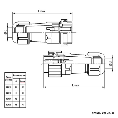 Разъём герметичный SZC21 12P-F-M, 12 контактов