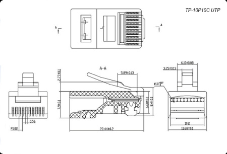 Разъём RJ RUICHI RJ45 (TP-10P10C) UTP, 1 гнездо