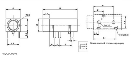 Разъём аудио RUICHI TKX3-3.5-30 PCB jack, гнездо на плату