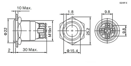 Кнопка антивандальная RUICHI GQ19F-10E/R/N, OFF-(ON), рабочая температура -25…+55 °C, никелированная латунь