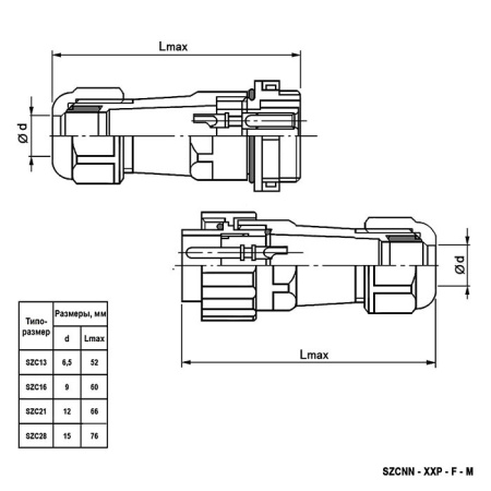 Разъём герметичный SZC13 4P-F-M, 4 контакта