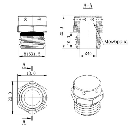 Клапан выравнивания давления RUICHI M16X1.5, PA66, платик, чёрный