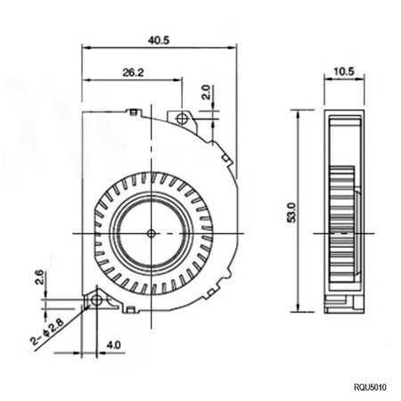 Вентилятор-улитка DC RUICHI типа RQU, 50х40х10 мм, 24 В, -10...+60 °C, PBT