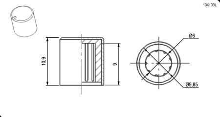 Ручка приборная RUICHI 10X10BL, на вал с зубцами