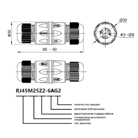 Разъём герметичный RUICHI RJ45M25Z2-6AG2