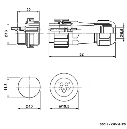 Разъём герметичный SZC13 4P-M-FB, 4 контакта