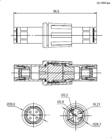 Разъём герметичный SZC-9000 4pin (IP68), 4 контакта