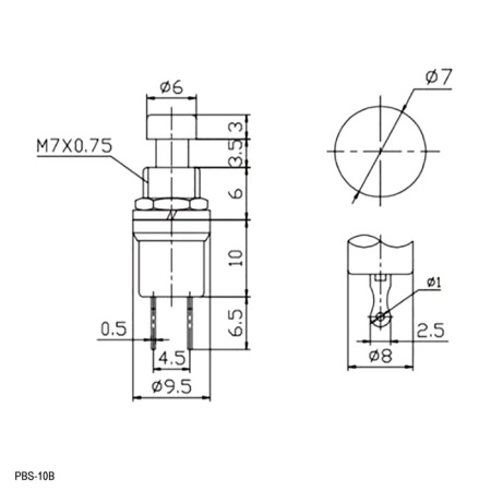 Кнопочный переключатель RUICHI PBS-10B, OFF-(ON), красный