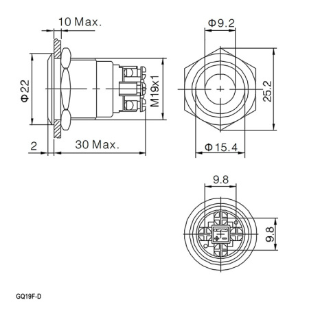 Кнопка антивандальная RUICHI GQ19F-10ZD/B/N, OFF-ON, рабочая температура -25…+55 °C, никелированная латунь
