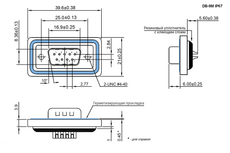 Разъём D-SUB RUICHI DB-9M IP67, 9 контактов
