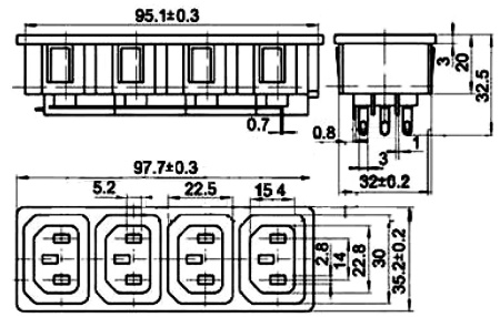 Разъём питания RUICHI AC-007, четверной