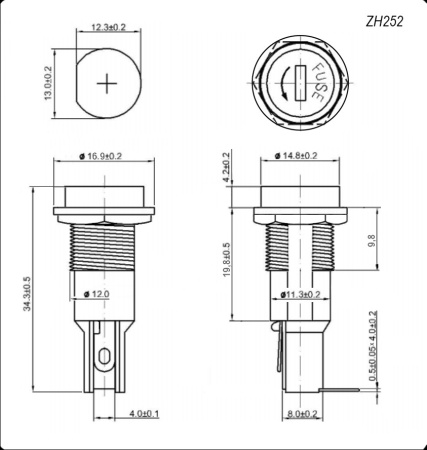 Держатель предохранителя RUICHI ZH252, 5х20 мм,