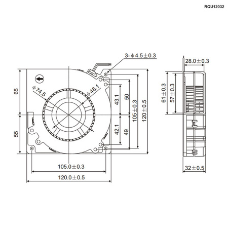 Вентилятор-улитка DC RUICHI RQU12032MS, 12 В