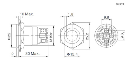 Кнопка антивандальная RUICHI GQ19PF-10ZE/G/N, OFF-ON, рабочая температура -25…+55 °C, никелированная латунь
