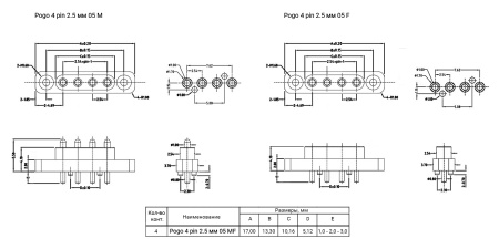 Разъем питания подпружиненный RUICHI POGO pin, 4 контакта, комплект male-female, шаг 2.54 мм type 5