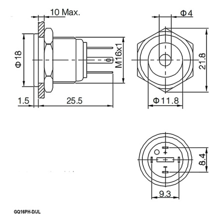 Кнопка антивандальная RUICHI GQ16PH-10D/JL/R/N, OFF-(ON), рабочая температура -25…+55 °C, никелированная латунь