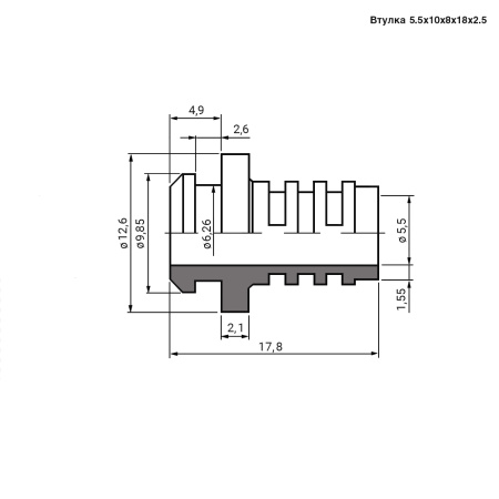 Втулка проходная кабельная RUICHI, диаметр 5.5 мм, длина 18 мм, -20…+120 °С, материал резина EPDM, черная