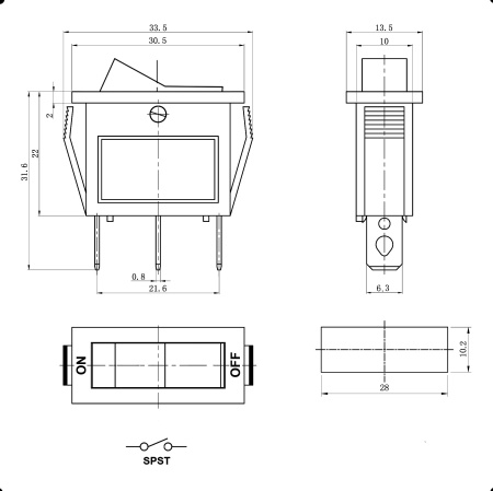 Клавишный переключатель RUICHI KCD3-101N-B11-R/3P, ON-OFF