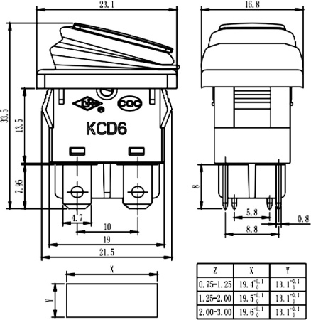 Клавишный переключатель RUICHI SB015, IP65, ON-OFF, 13x19.2 мм
