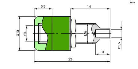 Клемма приборная RUICHI Z031 4 мм, разъём зелёный, Ф4 мм Ф4 мм